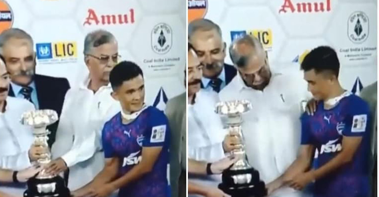 West Bengal governor pushes Sunil Chhetri, video goes viral La Ganesan pushes Sunil Chhetri for a photo opportunity. Scrrengrab