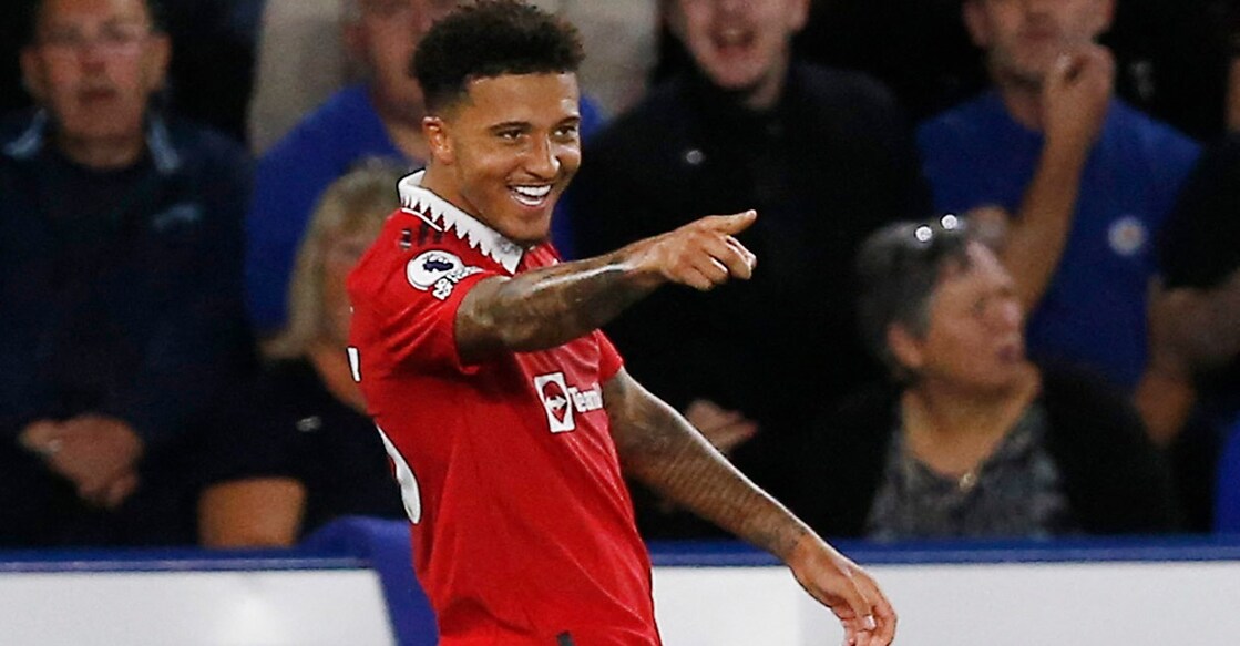 Jadon Sancho Manchester United's Jadon Sancho celebrates scoring their first goal. Photo: Reuters/Craig Brough