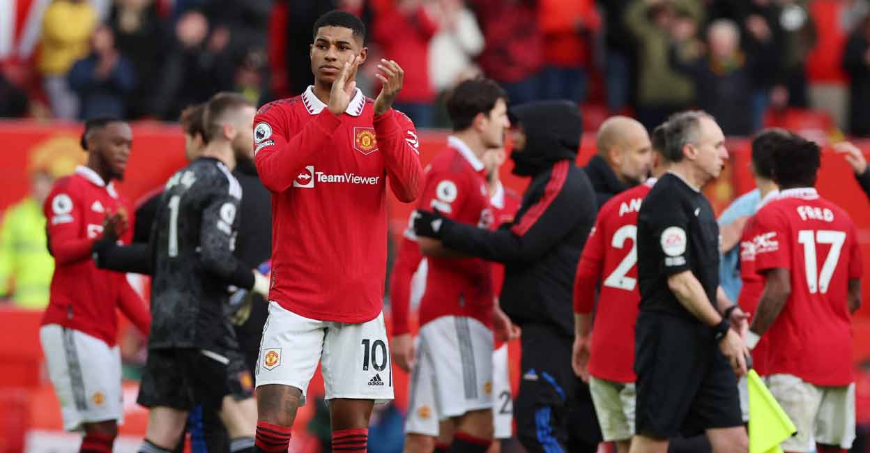 SOCCER-ENGLAND-MUN-MCI/REPORT Manchester United's Marcus Rashford celebrates after the match against Manchester City. Photo: Reuters/ Phil Noble