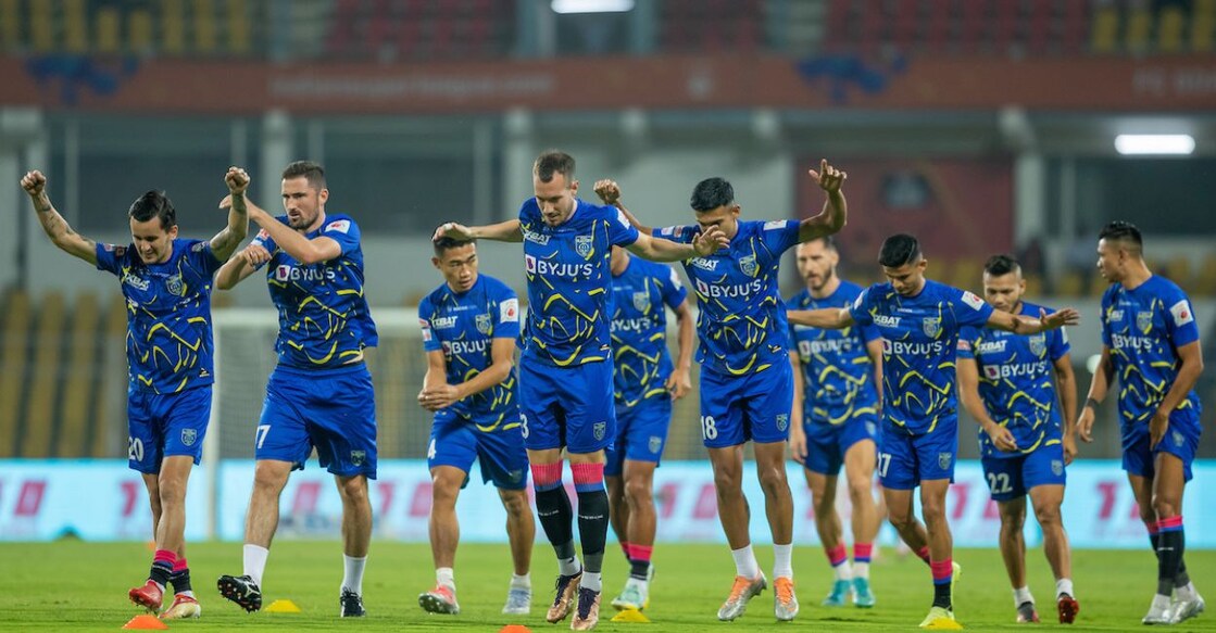 Kerala Blasters FC players during a warm-up session. Photo: Special Arrangement