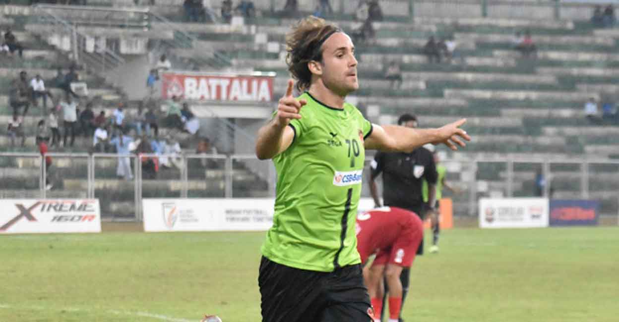Sergio Mendigutxia exults after scoring the crucial goal. Photo: Twitter@GokulamKeralaFC