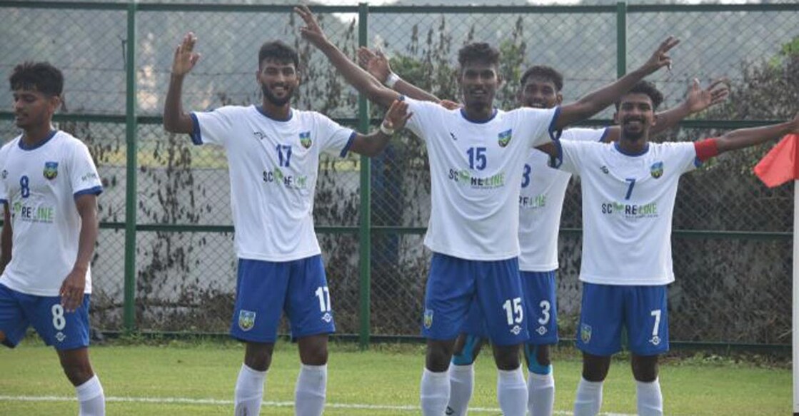 Kerala players celebrate a goal. Photo: Special Arrangement