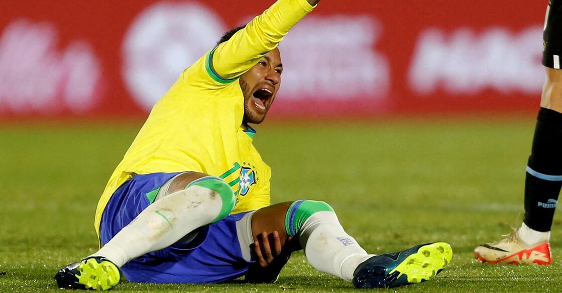 Brazil's Neymar reacts after sustaining an injury during the match against Uruguay. File photo: Reuters/Andres Cuenca
