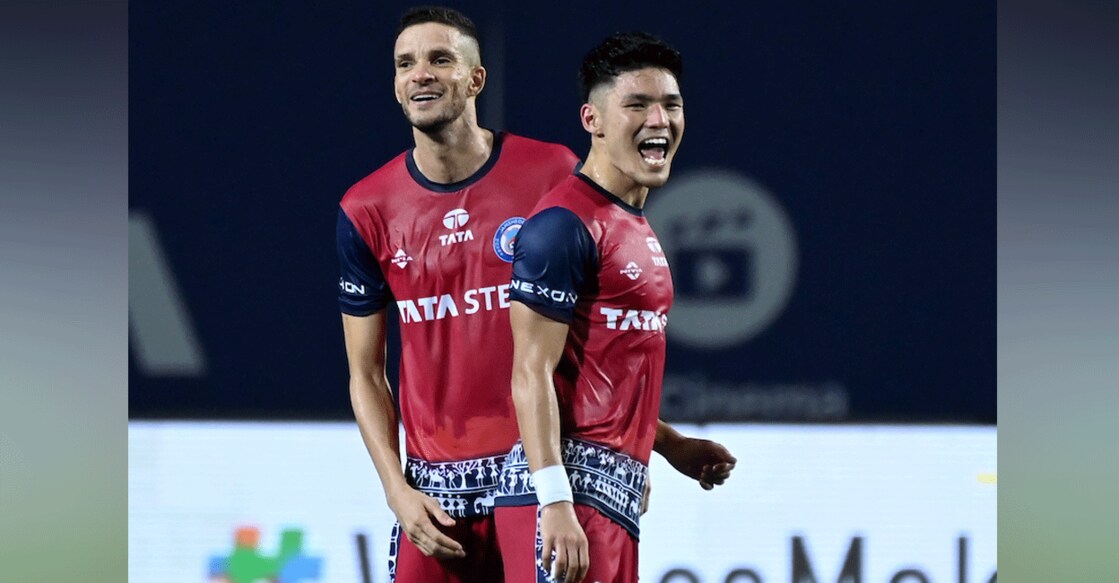 Jamshedpur's Rei Tachikawa celebrates his goal against Hyderabad. Photo: ISL 