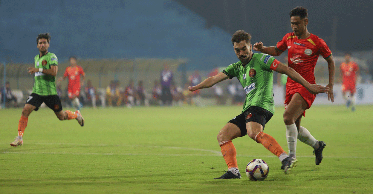 gokulam-vs-trau-fc-ileague Alex Sanchez of Gokulam Kerala in action against TRAU FC. Photo: Special arrangement