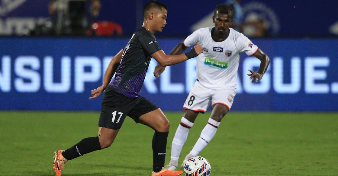 Action from the Odisha FC-NorthEast United FC match. Photo: FSDL