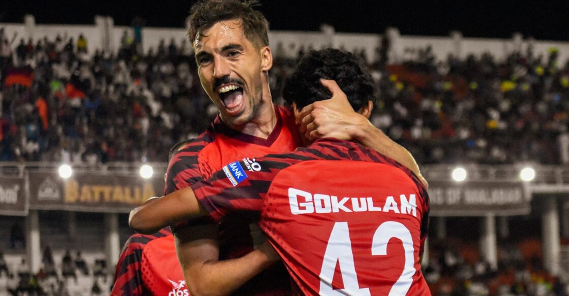 Gokulam Kerala captain Alex Sanchez celebrates one of his strikes. Photo: X@GokulamKeralaFC 