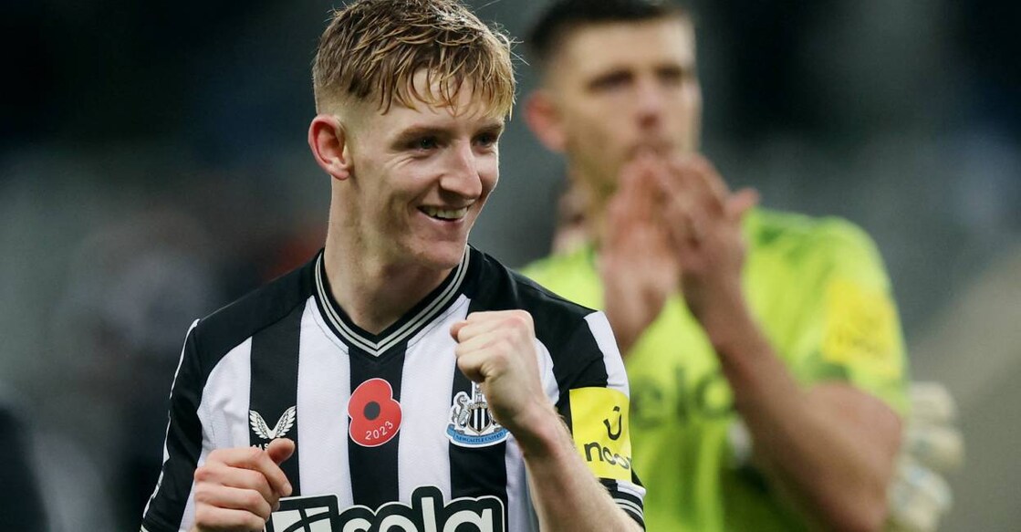 Newcastle United's Anthony Gordon celebrates after the match. Photo: Reuters/Lee Smith