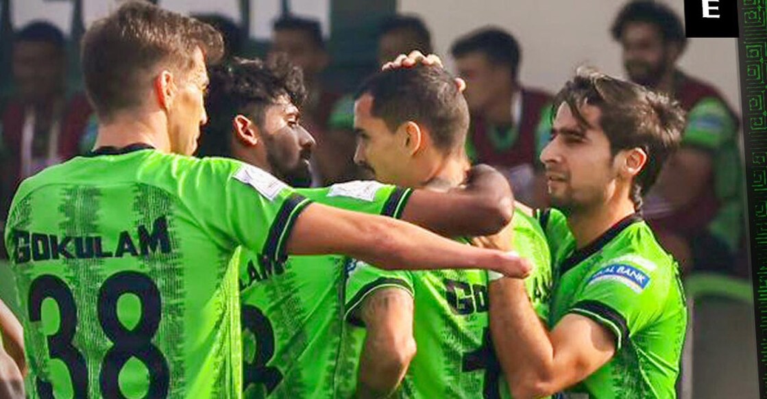 Gokulam Kerala players celebrate a goal. Photo: X@GokulamKeralaFC