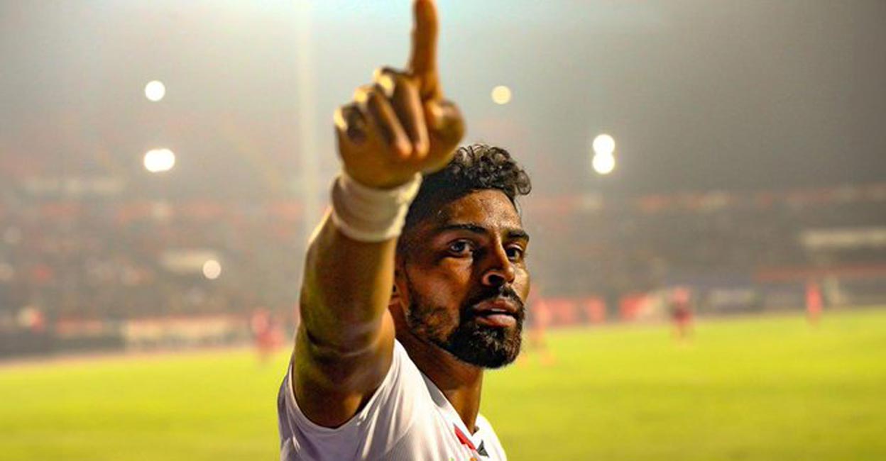 Roy Krishna celebrates his goal. Photo: indiansuperleague.com