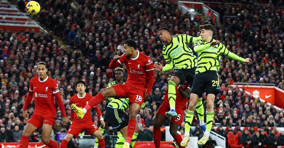 Gabriel, second right, draws first blood for the Gunners. Photo: Reuters/Carl Recine