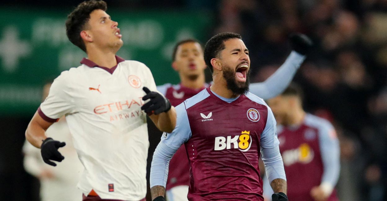 Aston Villa's Douglas Luiz celebrates after the match. Photo: Reuters/Chris Radburn