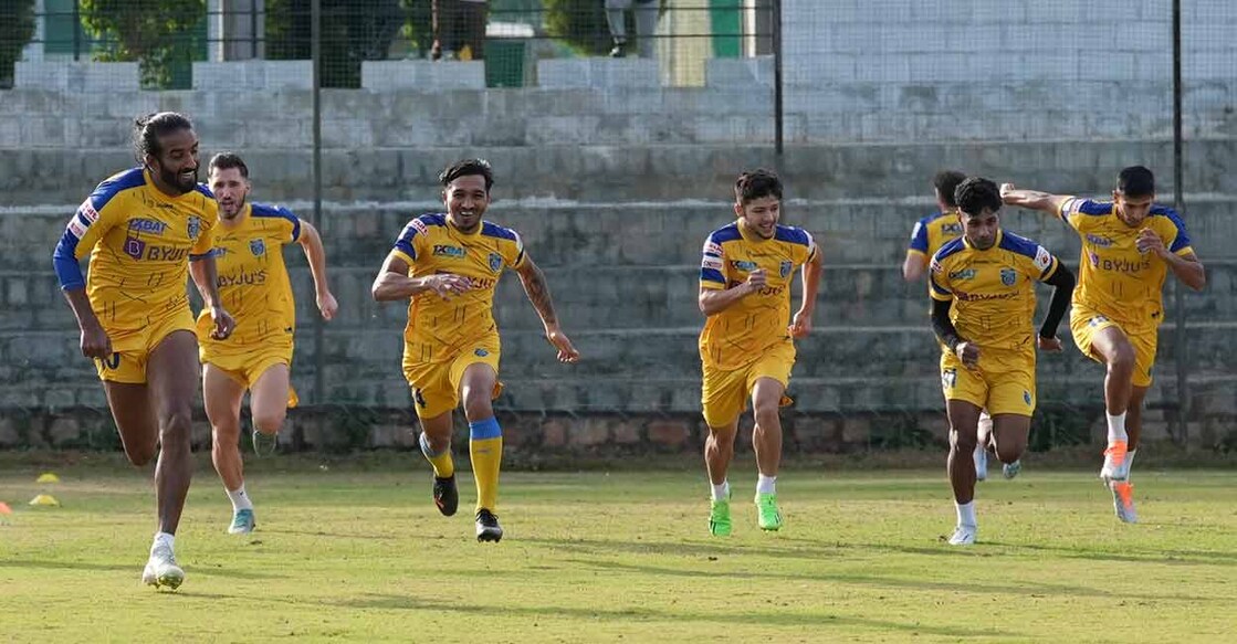 Kerala Blasters players in training on the eve of the match. Photo: Kerala Blasters