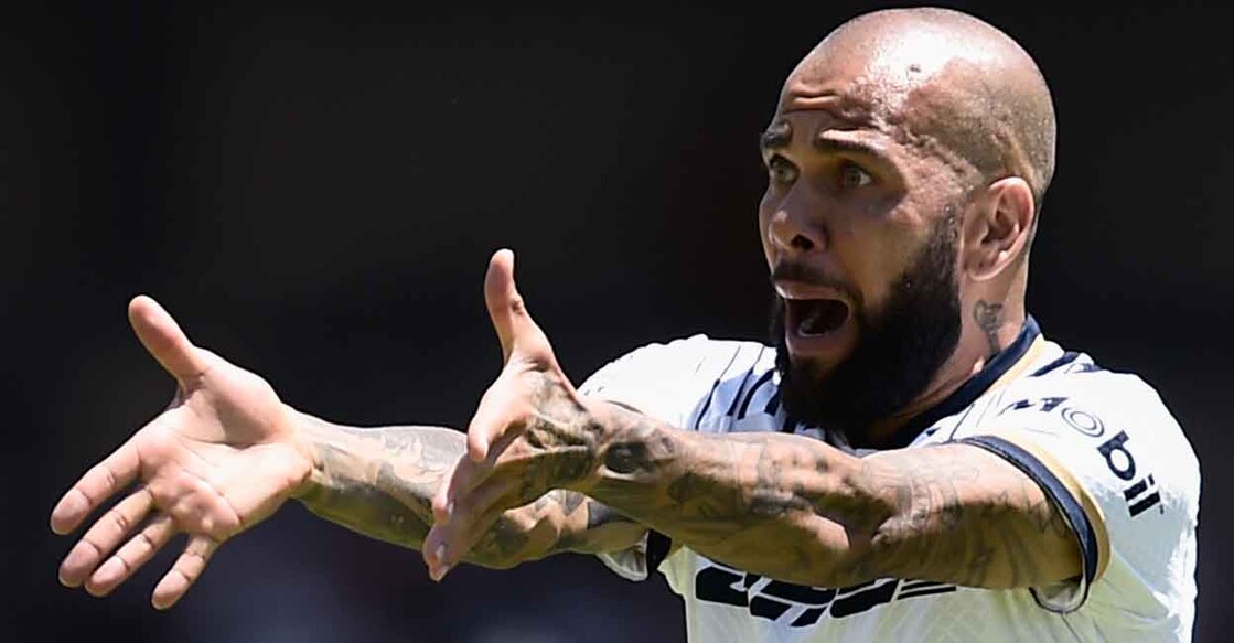 Dani Alves gestures during the Mexican Apertura 2022 match against Monterrey. File photo: AFP/Claudio Cruz 