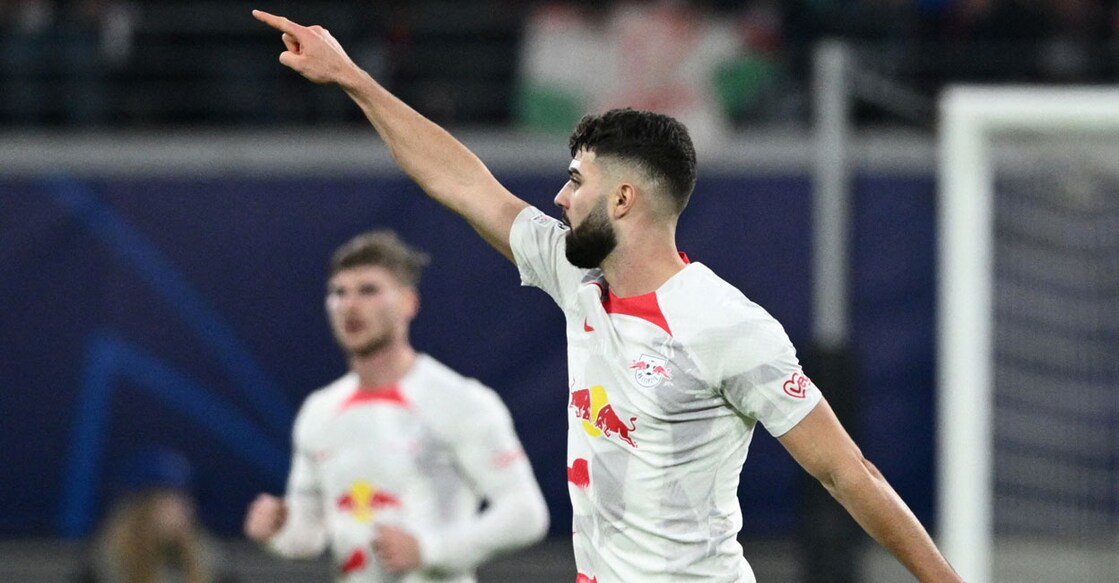 RB Leipzig's Josko Gvardiol celebrates scoring their first goal: Photo: REUTERS/Annegret Hilse