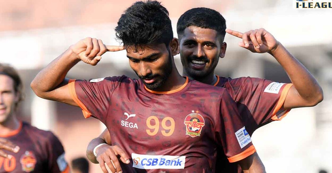 Rahul Raju (No. 99) put the Malabarians ahead in the 35th minute. Photo: Twitter@GokulamKeralaFC