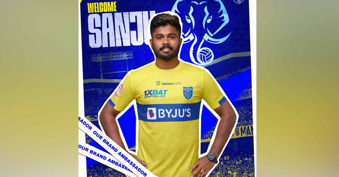 Kerala Blasters' Sanju Samon announcement poster. Graphic: Kerala Blasters