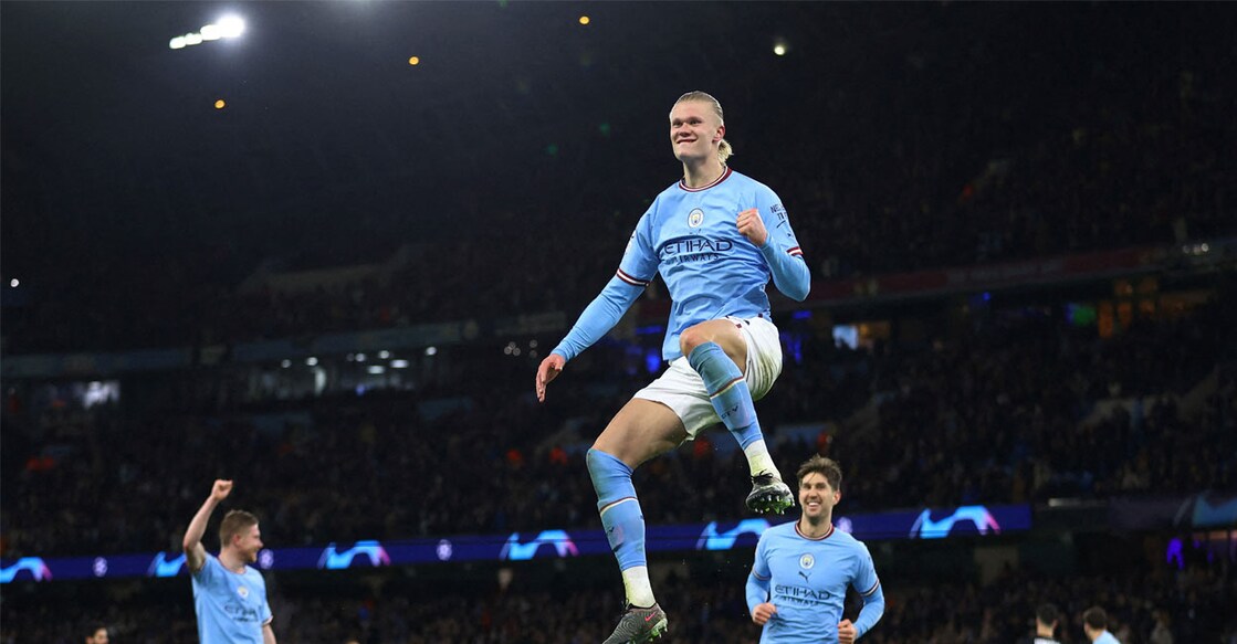 Manchester City's Erling Braut Haaland celebrates scoring their sixth goal. Photo: Reuters