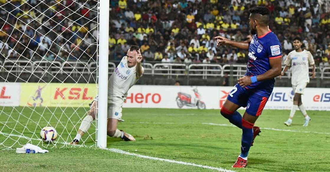 Roy Krishna drew first blood for Bengaluru FC. Photo: Twitter@IndianFootball