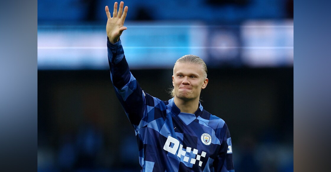 Manchester City's Erling Braut Haaland celebrates after the match. Photo: Reuters/Lee Smith