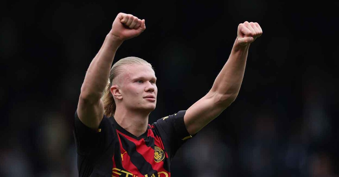 Erling Haaland celebrates at the end of the game. Photo: AFP/Adrian Dennis