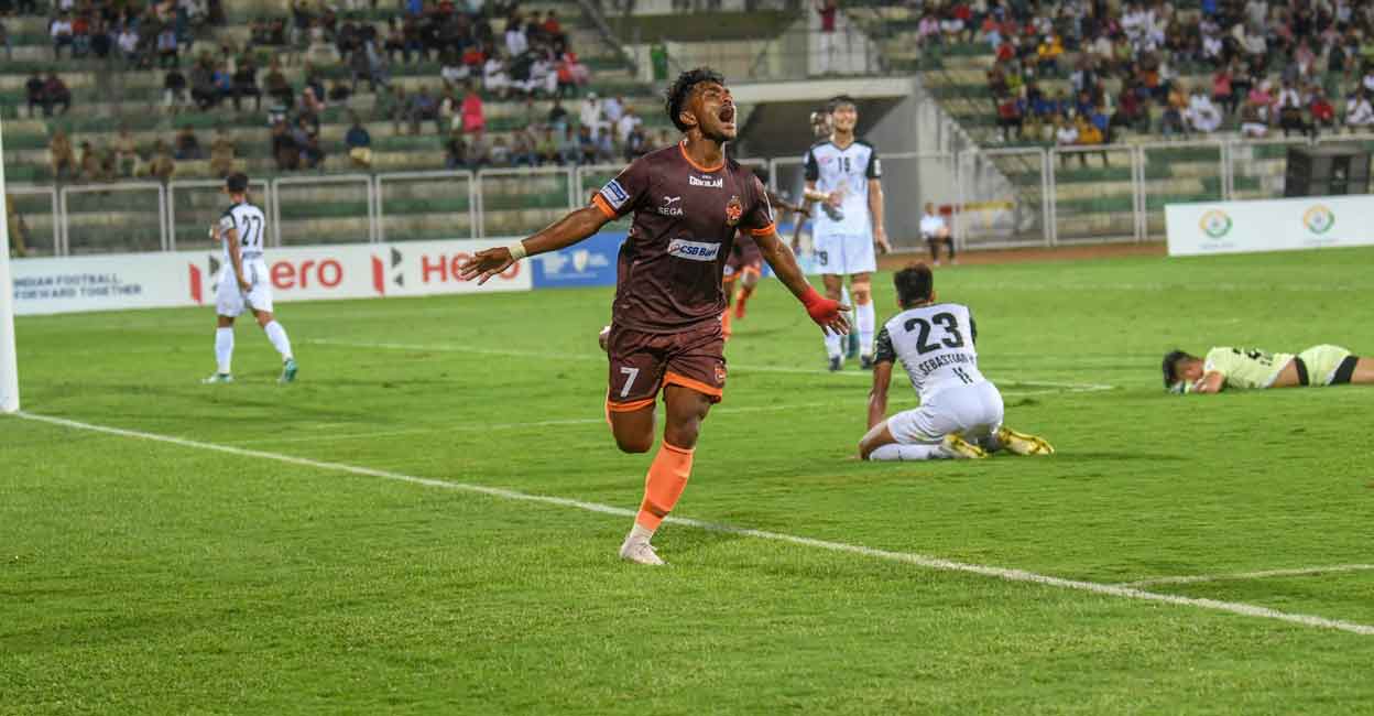 Thahir Zaman Gokulam Kerala FC substitute Thahir Zaman celebrates his goal. Photo: Twitter@GokulamKeralaFC