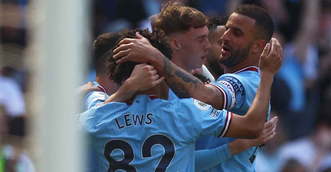 Manchester City Manchester City players elebrate their goal. Photo: Reuters/Carl Recine