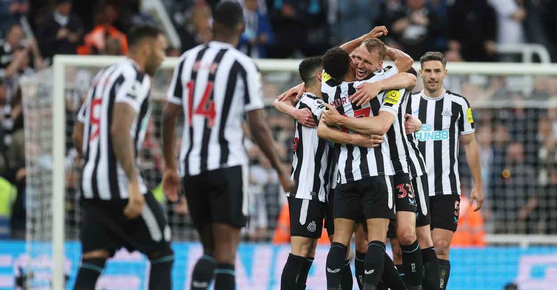 Newcastle United players celebrate after the match. Photo: Action Images via Reuters/Lee Smith