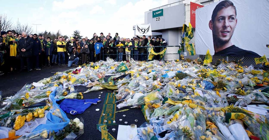 General view of fans looking at tributes left outside the stadium at Nantes in memory of Emiliano Sala. File photo: Reuters/Stephane Mahe