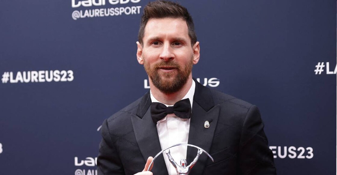  Footballer Lionel Messi poses after winning the 2023 Laureus World Sportsman of the Year Award. Photo: Reuters