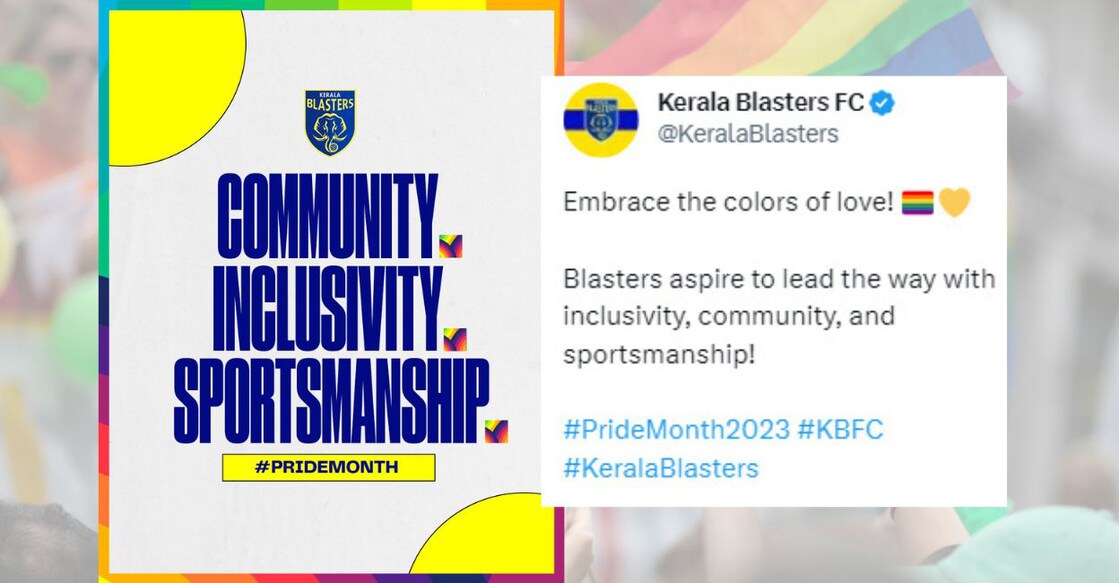 The Kerala Blasters post celebrating 'Pride Month'. Created using Canva