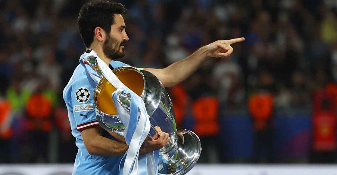 Manchester City's Ilkay Gundogan celebrates with the trophy after winning the Champions League. File photo: Reuters/Molly Darlington