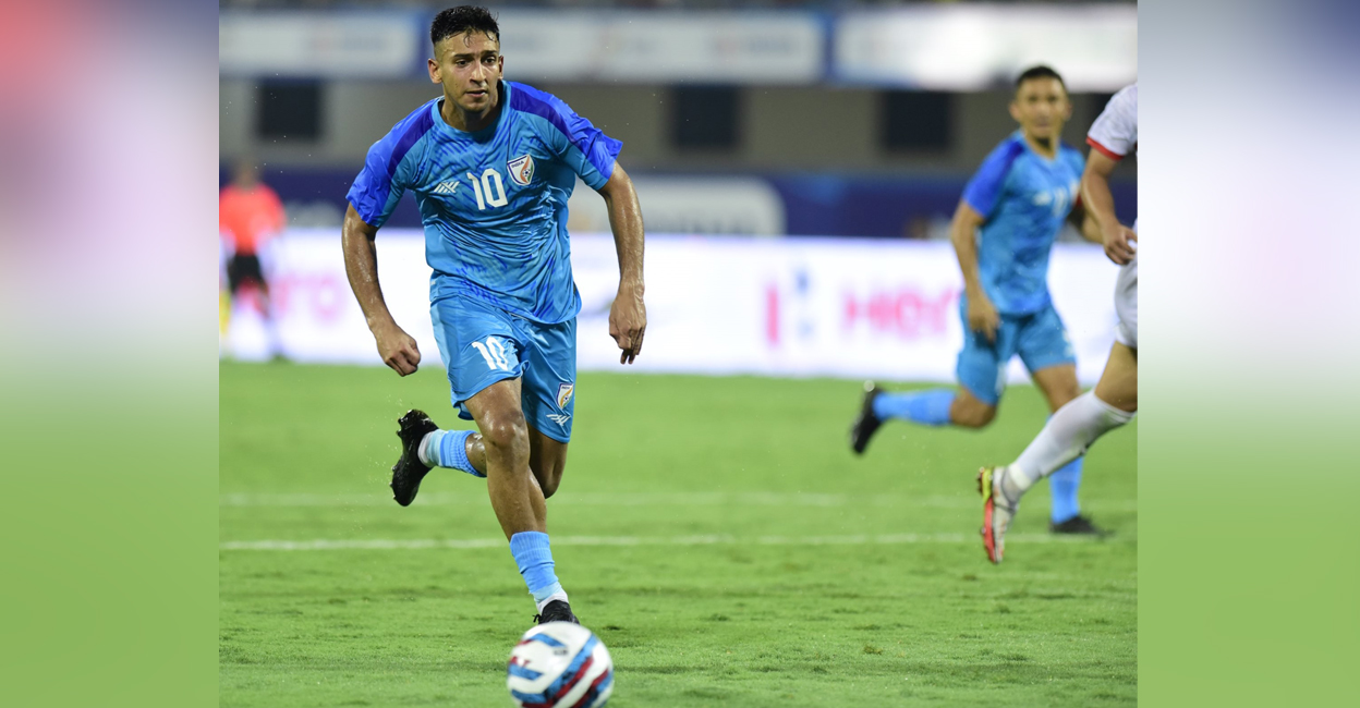 Sahal Abdul Samad in action for India against Mongolia. Photo: Twitter/@IndianFootball