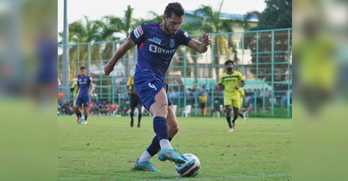 Dimitrios Diamantakos was on the scoresheet at the Panampilly Nagar ground on Friday. Photo: Kerala Blasters