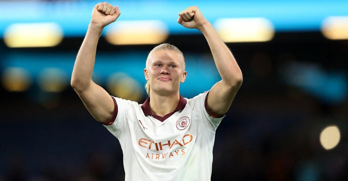 Manchester City's Erling Haaland celebrates after the match. Photo:  Reuters/Scott Heppell