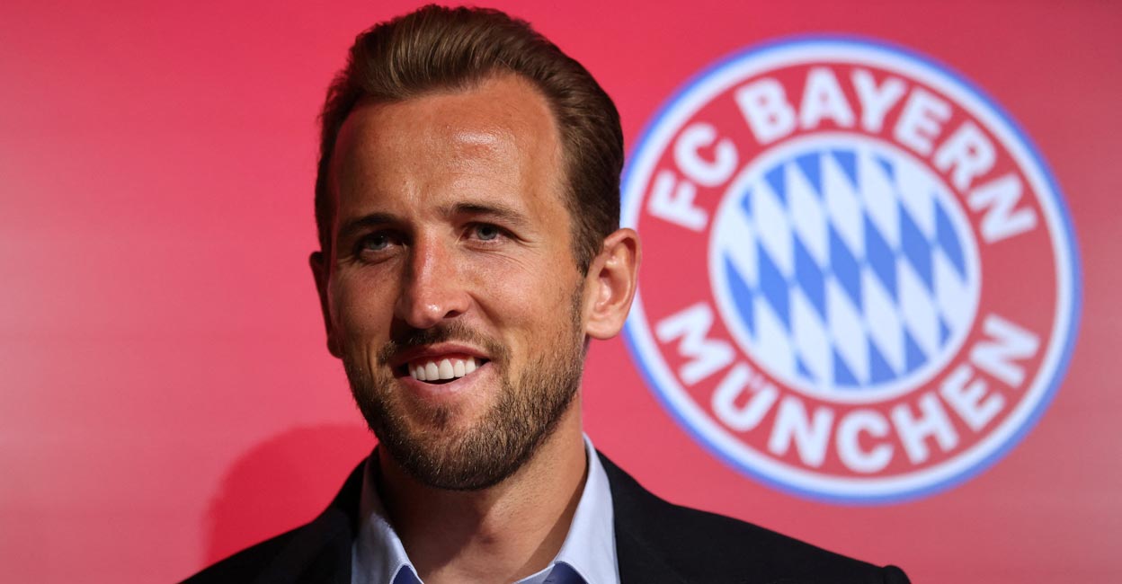 Harry Kane during a press conference at the Allianz Arena in Munich on Sunday. Photo: Reuters/Stringer