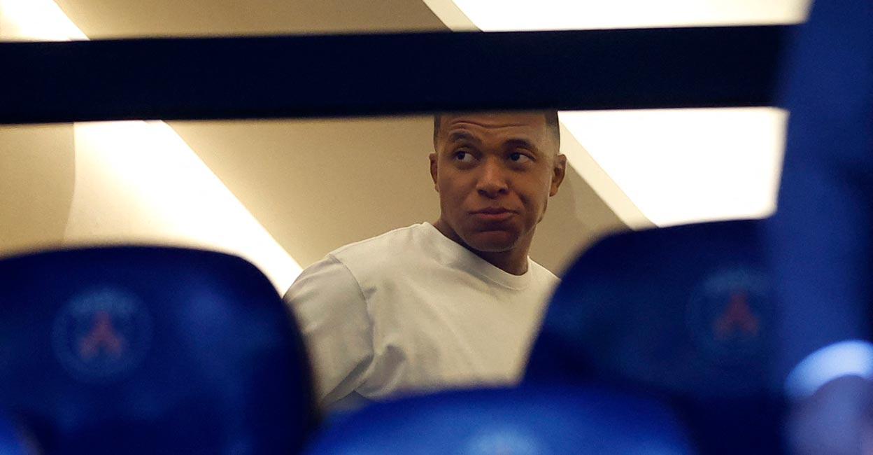 Kylian Mbappe Kylian Mbappe in the stands ahead of Paris St Germain's openning match. File photo: Reuters/Christian Hartmann