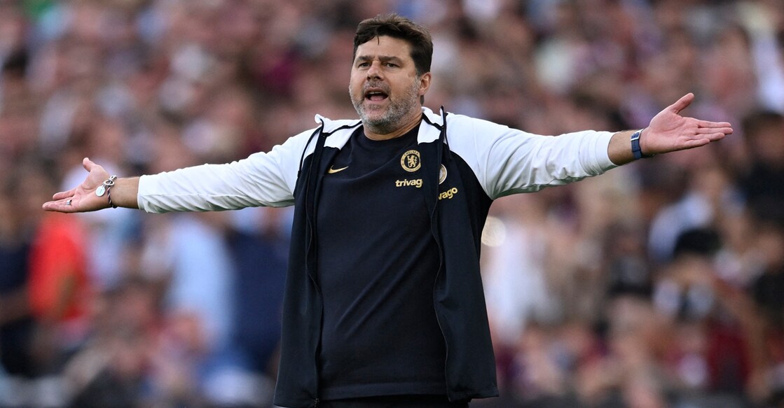 Chelsea manager Mauricio Pochettino reacts during the match against West Ham. Photo: Reuters/Tony Obrien