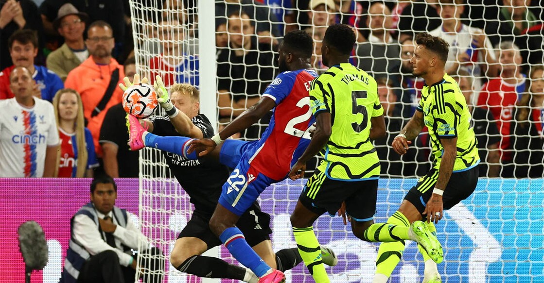 Crystal Palace's Odsonne Edouard in action with Arsenal's Aaron Ramsdale at Premier League - Crystal Palace v/s Arsenal match in Selhurst Park, London on Tuesday. Photo: Action Images via Reuters/Andrew Boyers