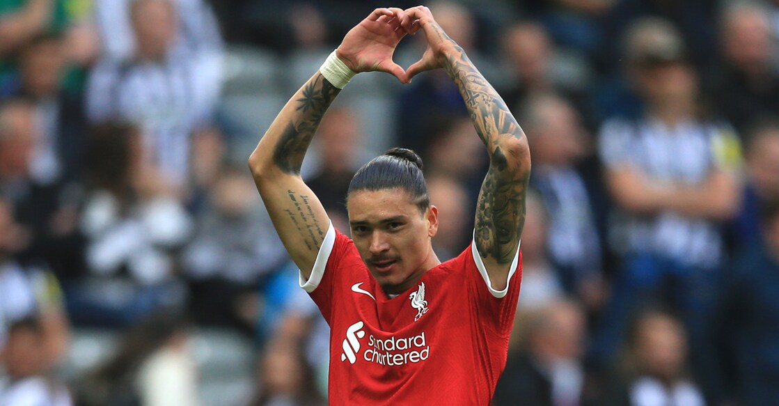 Liverpool's Uruguayan striker Darwin Nunez celebrates scoring his second goal against Newcastle United at St James' Park in Newcastle-upon-Tyne, north east England on Sunday. Photo: AFP/Lindsey Parnaby