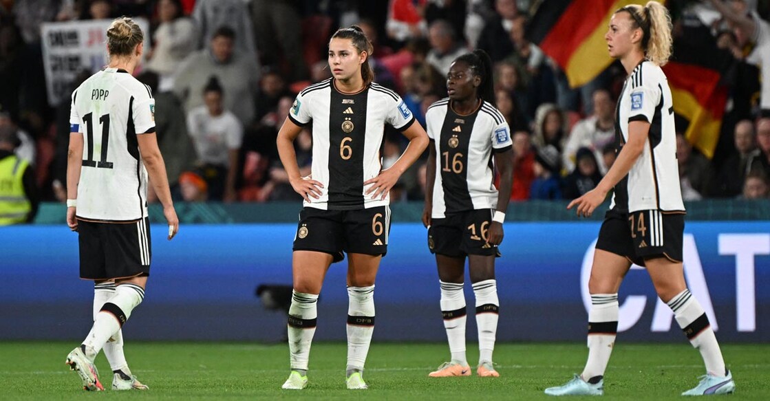 German players look dejected after being knocked out of the World Cup. Photo: Reuters/Dan Peled