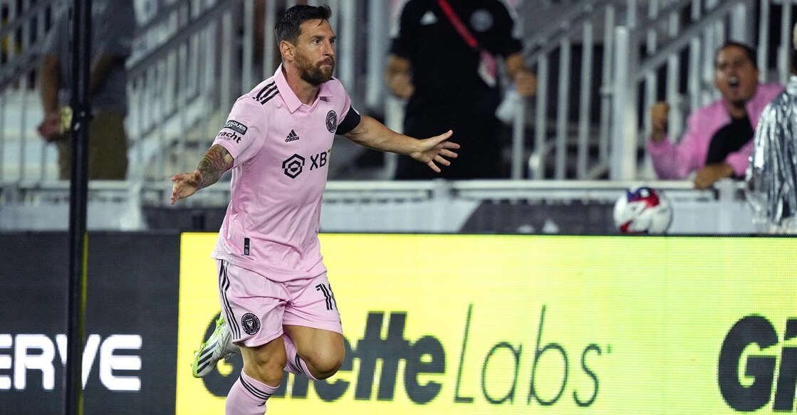 Lionel Messi exults after scoring a goal against Orlando City. Photo: USA TODAY Sports/Reuters/Jim Rassol