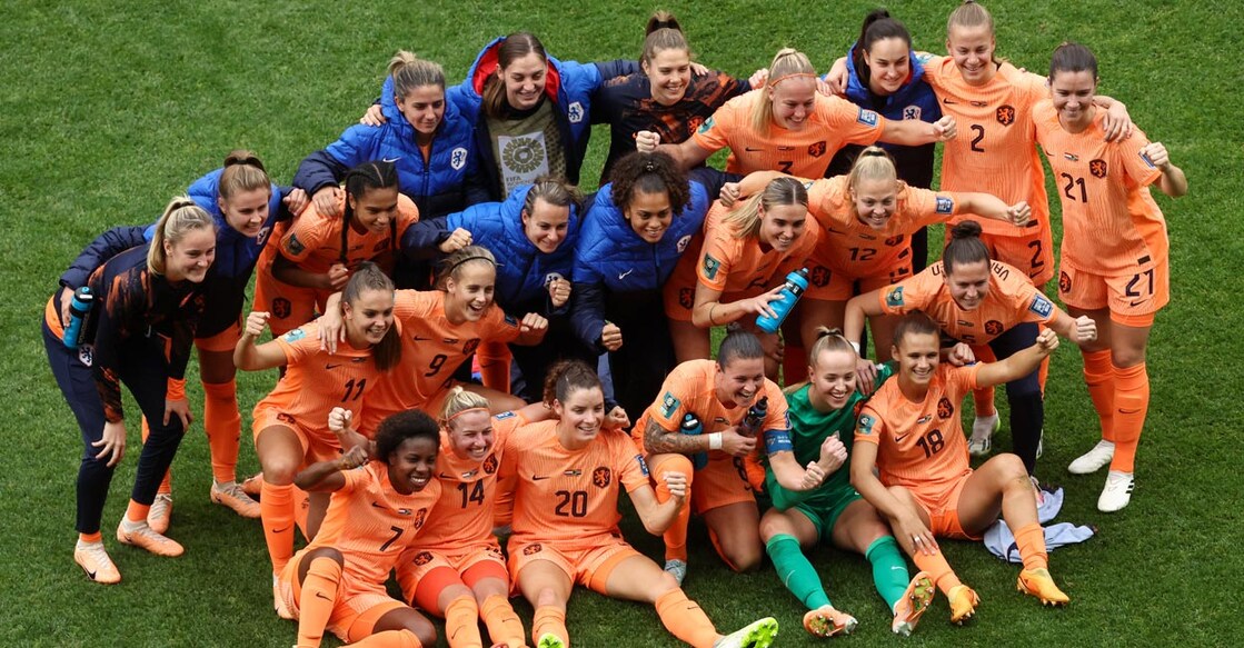 Dutch players celebrate their win. Photo: AFP/David Gray