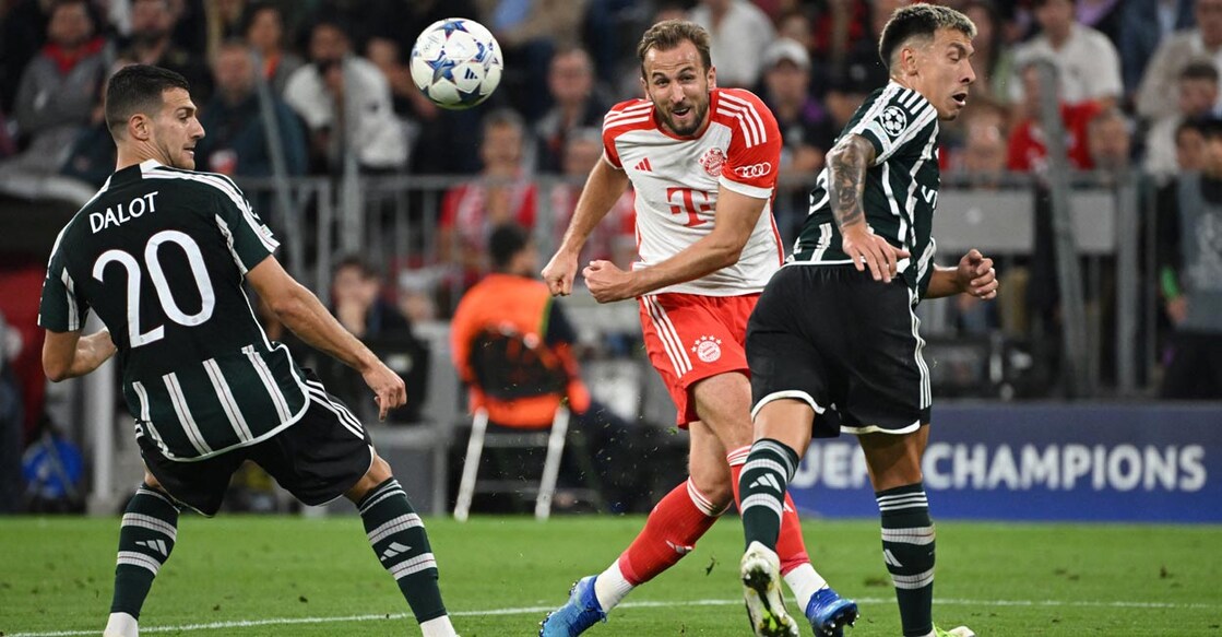 Bayern Munich's Harry Kane, centre, in action. Photo: Reuters/Angelika Warmuth