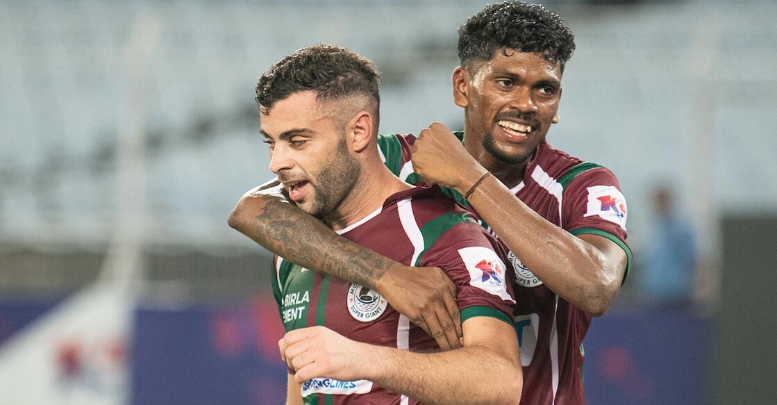 Hugo Boumous, left, scored the vital goal. Photo: FSDL