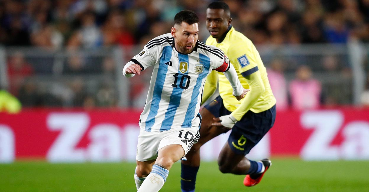 Lionel Messi Argentina's Lionel Messi in action with Ecuador's William Pacho. Photo: Reuters/Agustin Marcarian