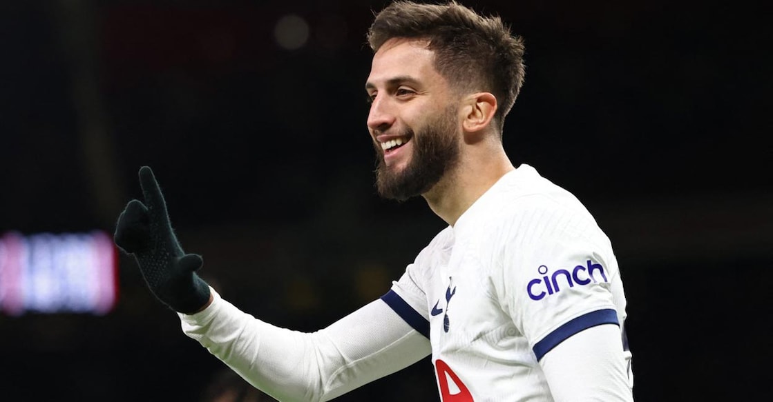 Tottenham Hotspur's Rodrigo Bentancur celebrates after scoring their second goal. Photo: AFP/Darren Staples 