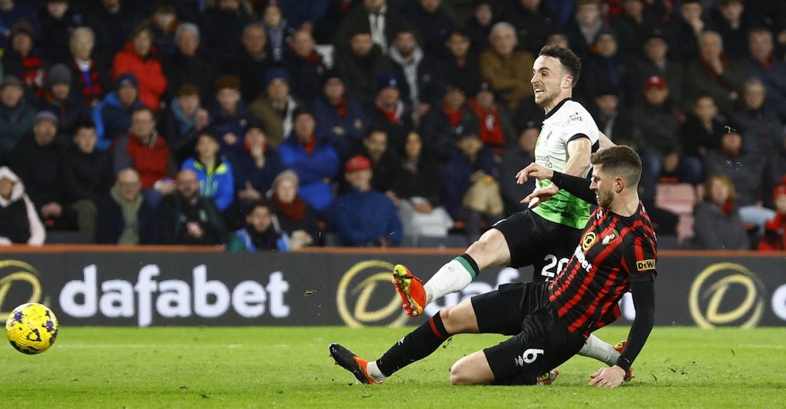 Liverpool's Diogo Jota scores their second goal. Photo: Reuters