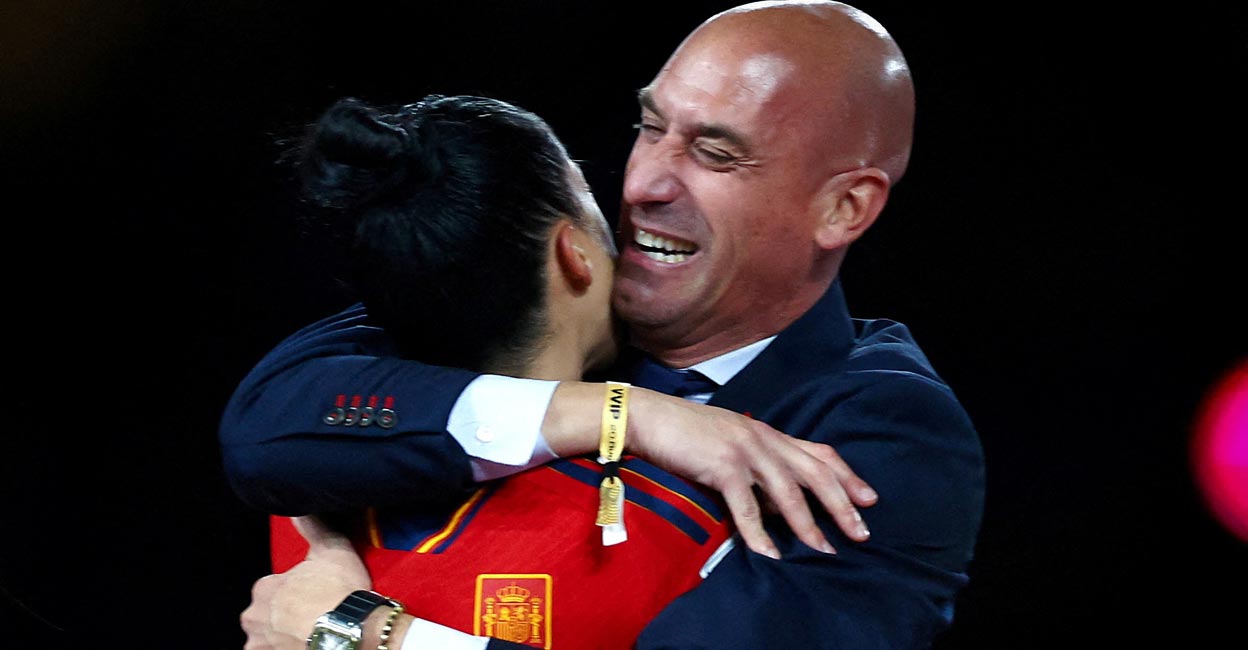 Kiss row Spain's Jennifer Hermoso celebrates with Luis Rubiales after the FIFA Women's World Cup final. File photo: Reuters/Hannah Mckay