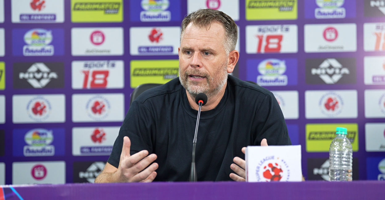 Kerala Blasters head coach Mikael Stahre during the post-match interaction in Bhubaneswar on Thursday. Photo: Special arrangement